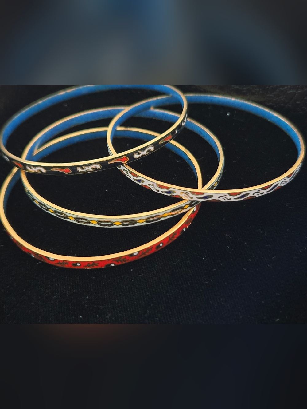 Vintage Chinese Cloisonné Bangle Bracelets Set Of Four